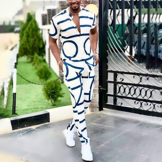 Printed Shirt Suit Trousers Men