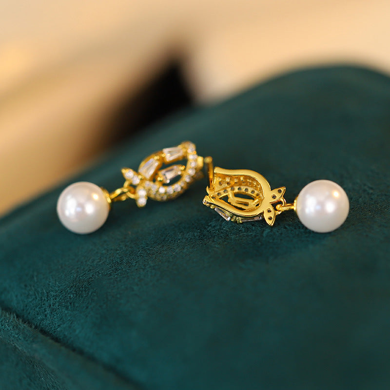S925 Silver Tulip Pearl Stud Earrings