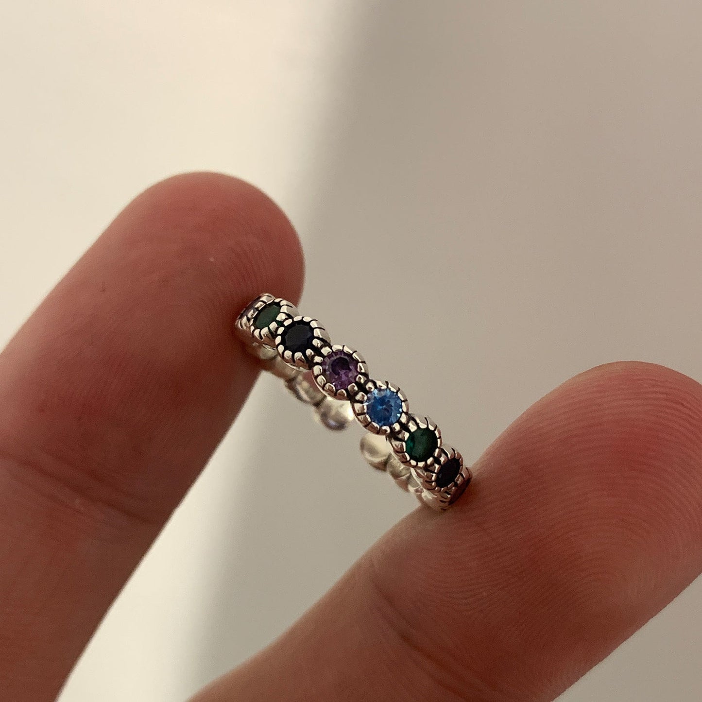 S925 Silver Retro Rainbow Zircon Ring