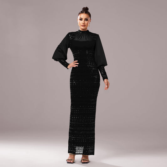 Sequined Slit Evening Dress