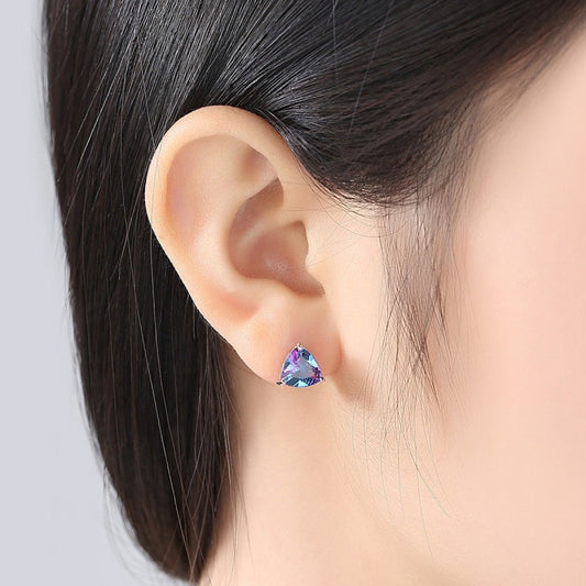 Sterling S925 Silver Rainbow Gemstone Stud Earrings