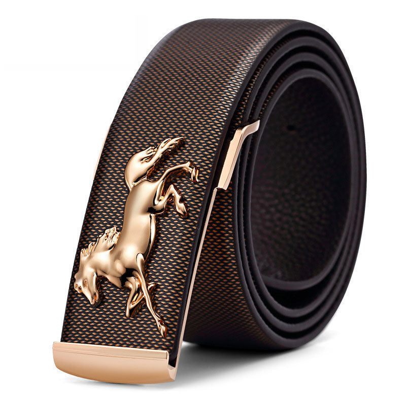 Men’s Leather Plate Belt Gold Buckle