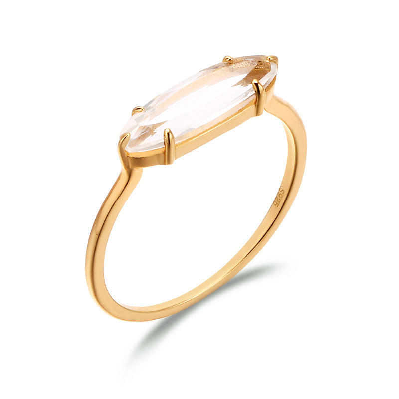S925 Silver Natural White Crystal Ring