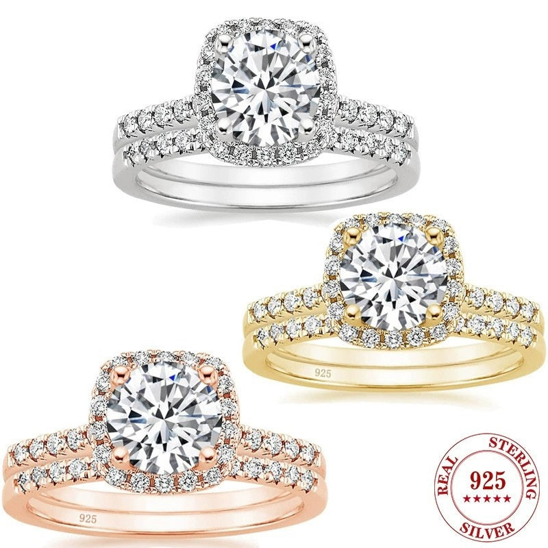 S925 Round Zircon Set Ring