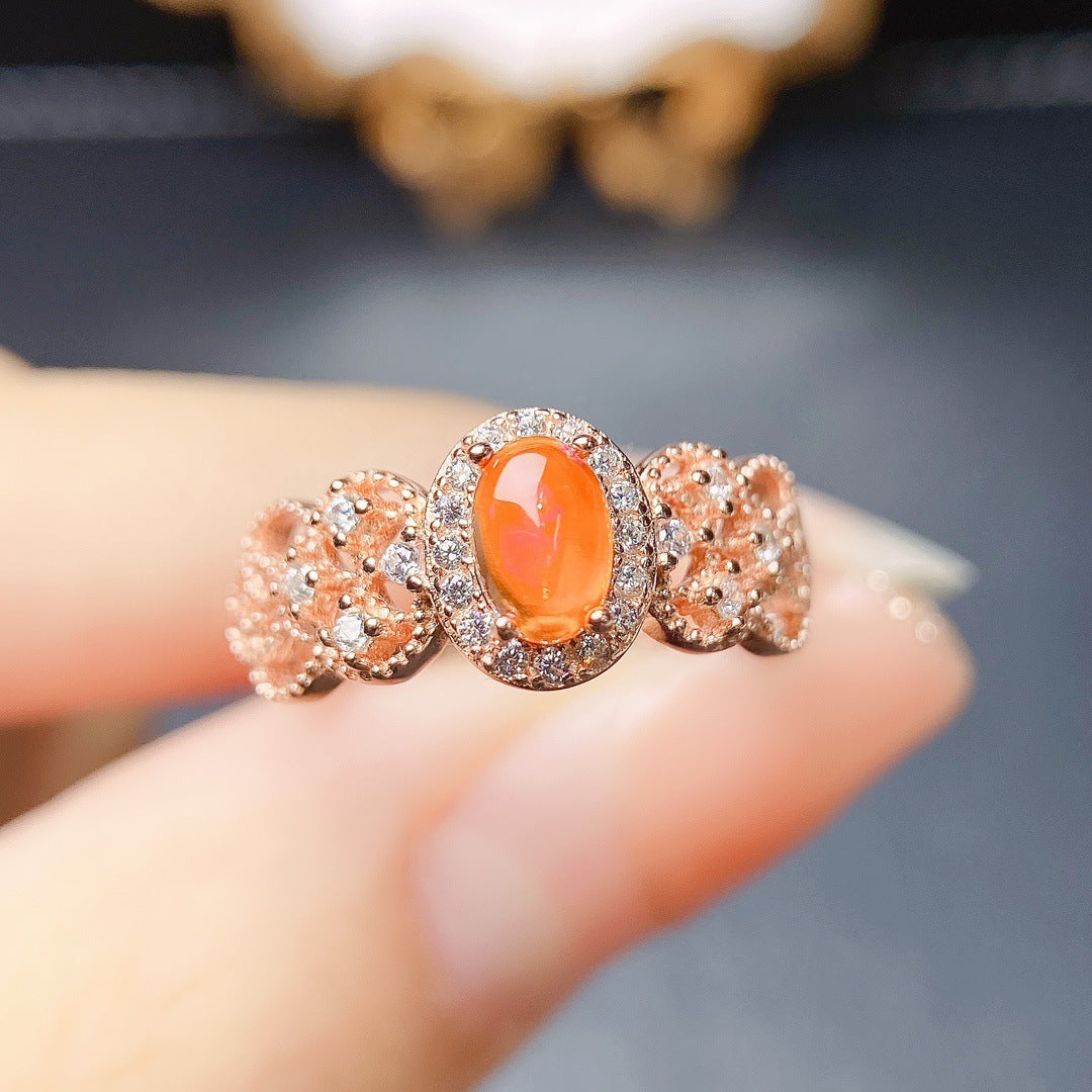 S925 Silver Fire Opal Ring