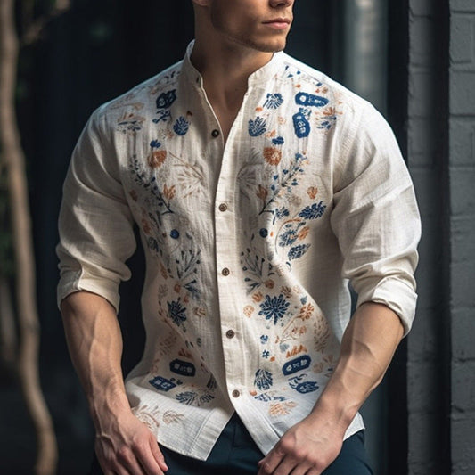 Men's Loose Printed Long-sleeve Shirt