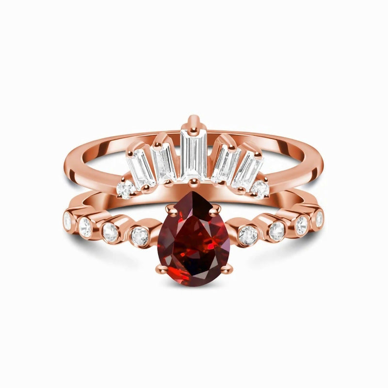 S925 Silver Waterdrop Ruby Zircon Ring