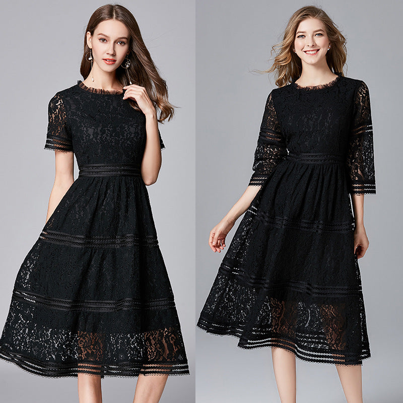 Women's Elegant Waist-Defined Lace Dress