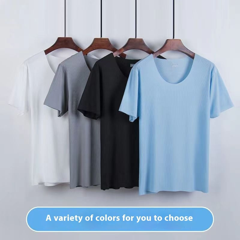 Men's Ice Silk Solid Color Short Sleeve & Shorts Set