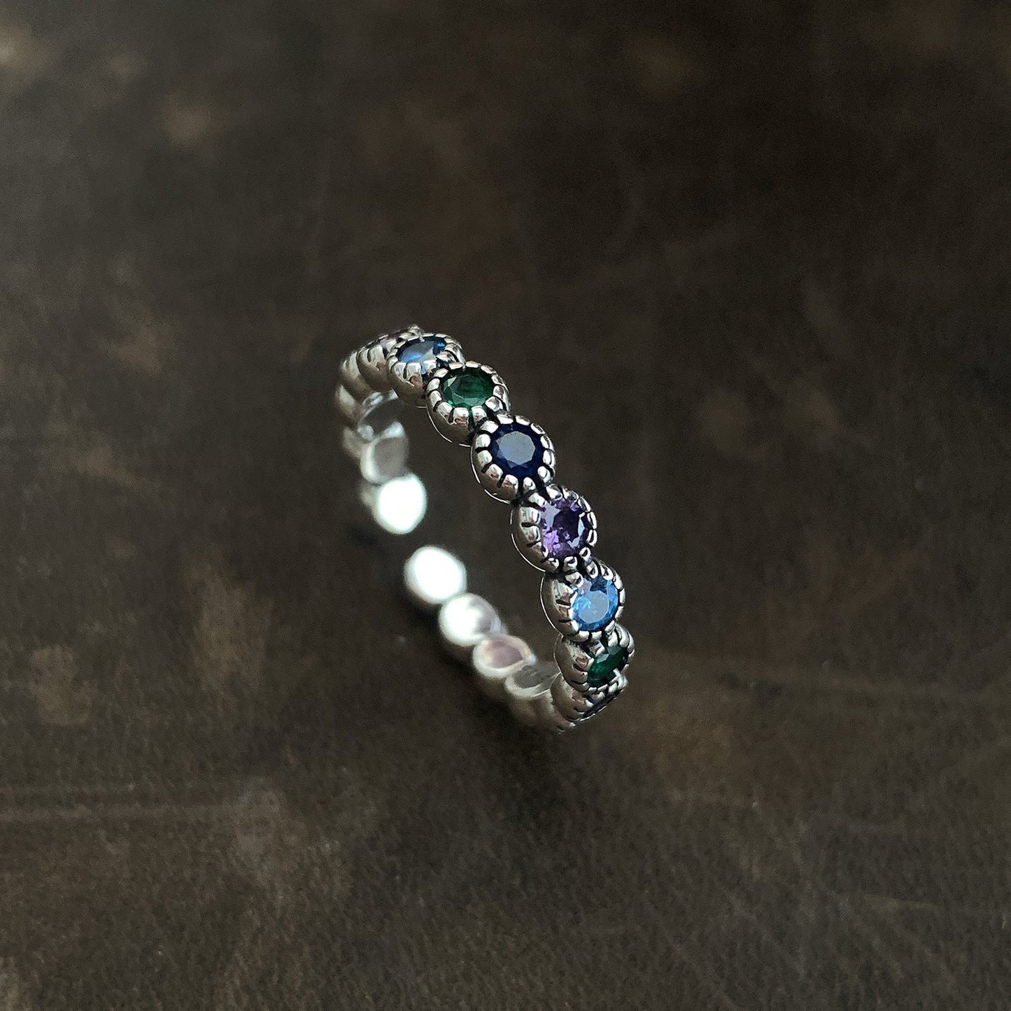 S925 Silver Retro Rainbow Zircon Ring