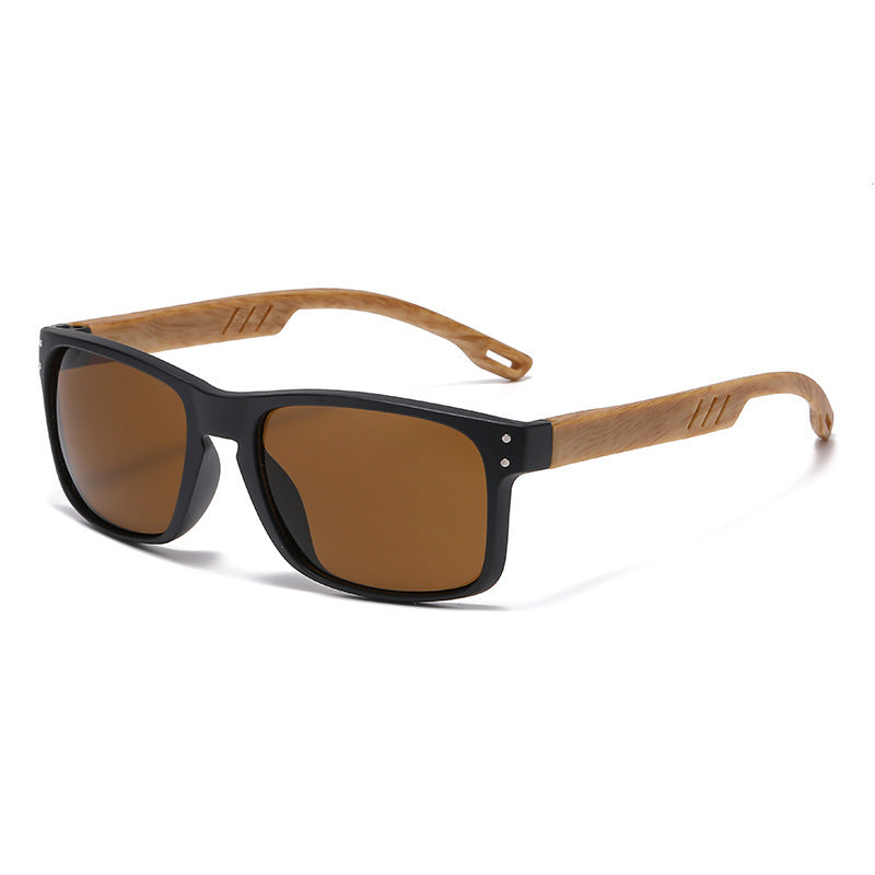 Retro Wood Grain Square Sunglasses Men