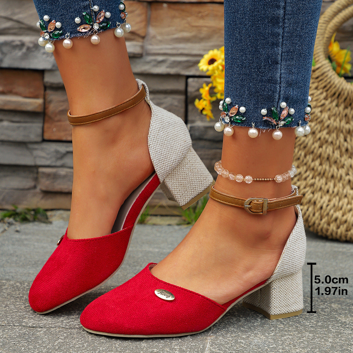 Plus Size Color Block Closed Toe Sandals