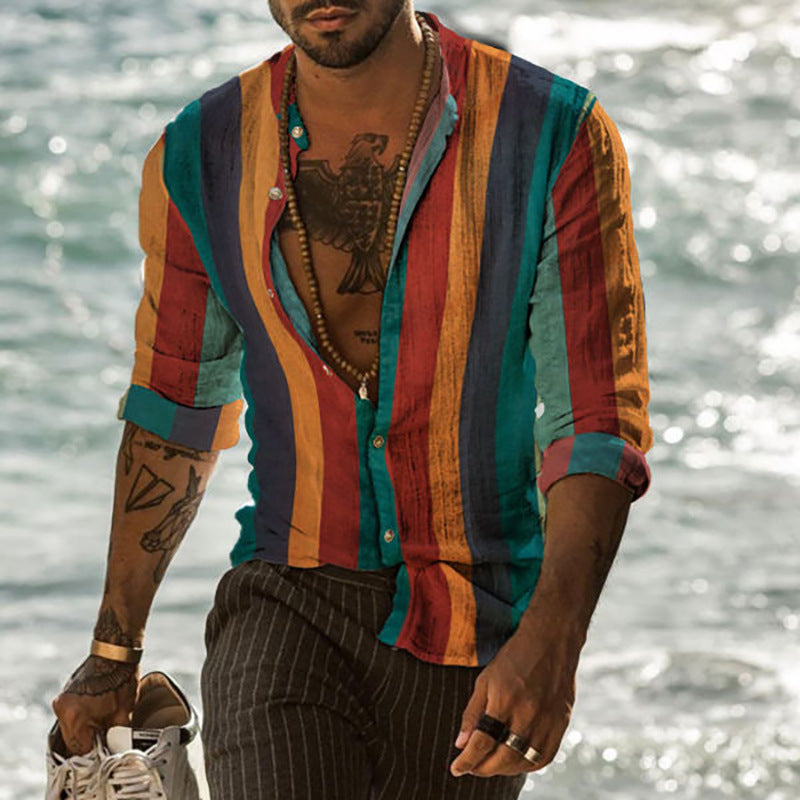 Men's Printed Lapel Youth Top