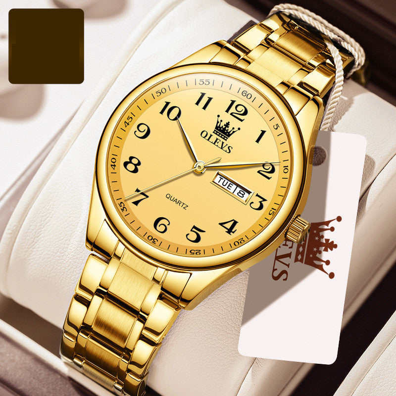 Aged Men's Waterproof Steel Calendar Watch