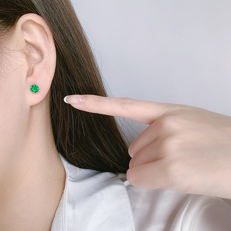S925 Silver Emerald Zircon Stud Earrings