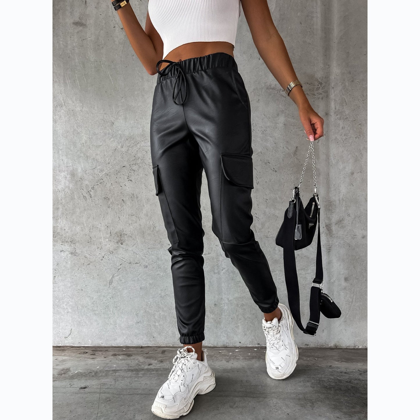 Women's Slim Waist Leather Pants