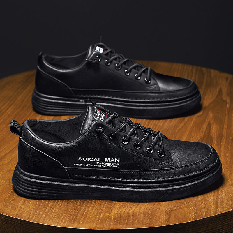 New Trendy Men's Full Leather Low-top Sneakers