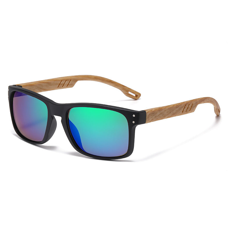Retro Wood Grain Square Sunglasses Men