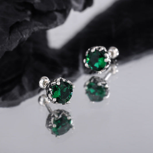 S925 Silver Emerald Zircon Stud Earrings