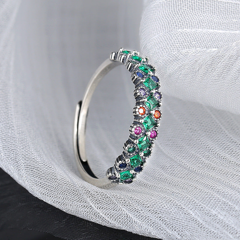 S925 Sterling Silver Green Diamond Ring