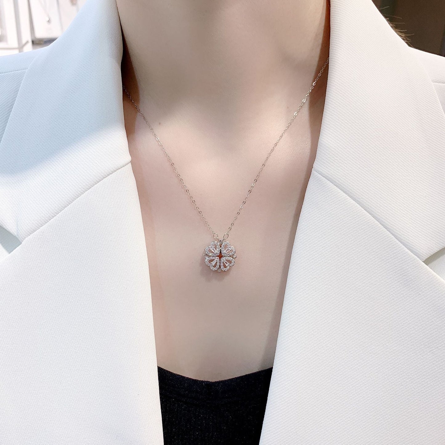 S925 Silver Four-Leaf Clover Necklace