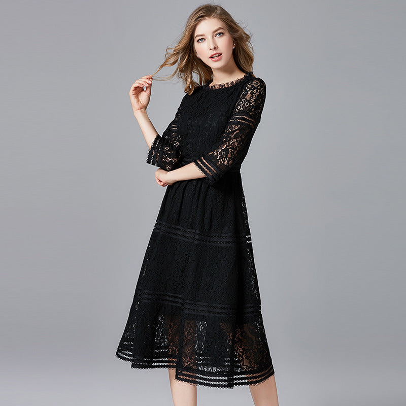 Women's Elegant Waist-Defined Lace Dress