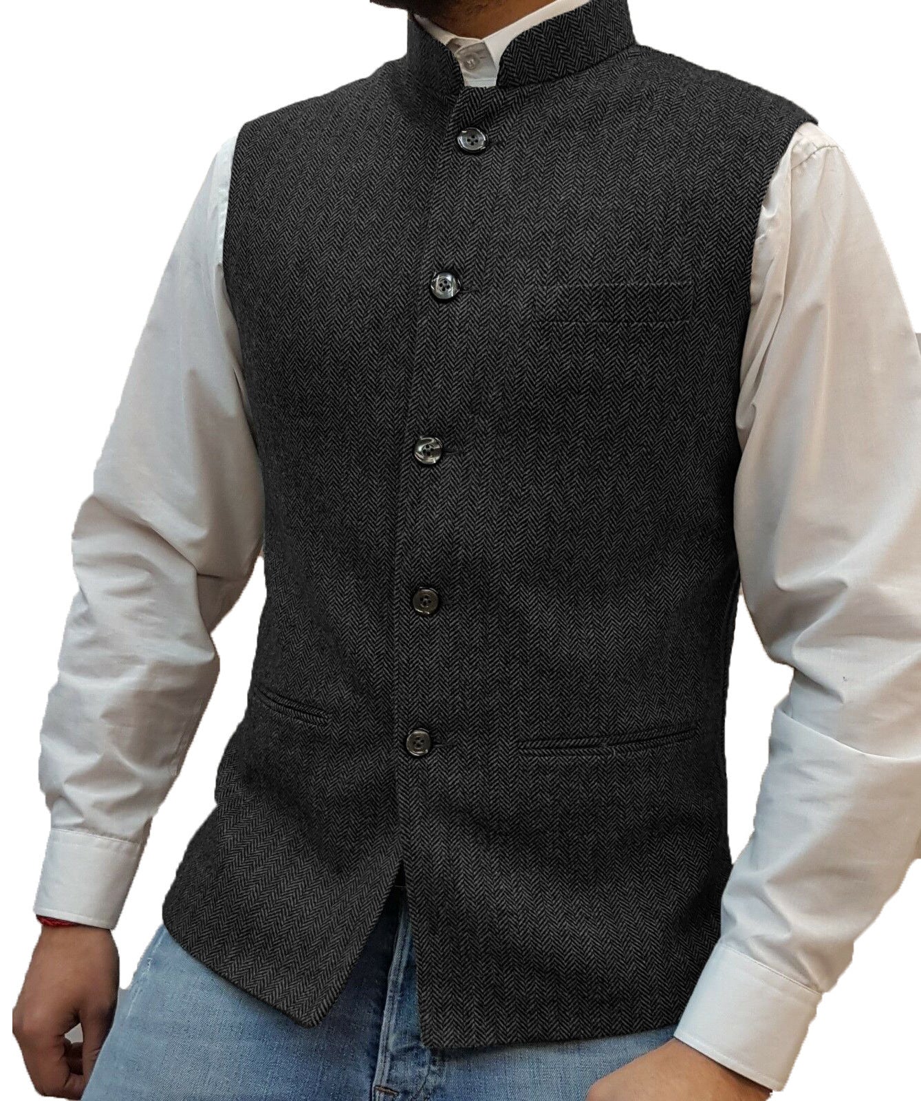 Men's Zhongshan Collar Herringbone Vest