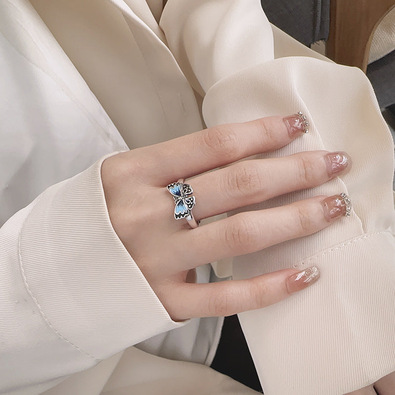 S925 Silver Butterfly Epoxy Ring