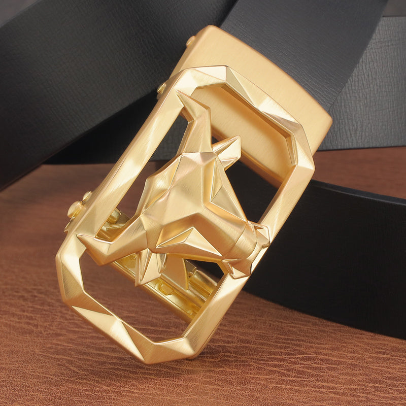 Bull Head Leather Belt Men Automatic Buckle