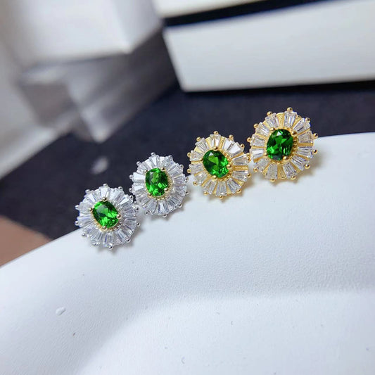 S925 Silver Diopside Stud Earrings