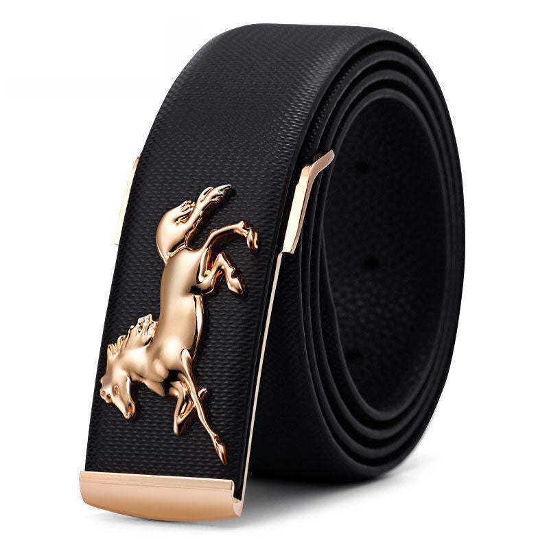 Men’s Leather Plate Belt Gold Buckle