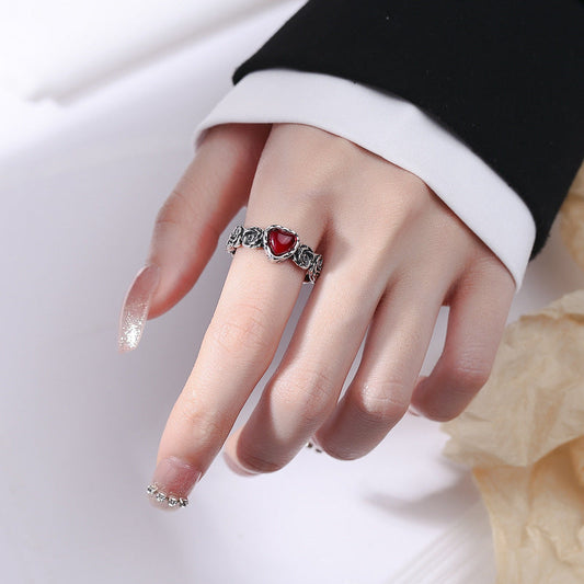 S925 Vintage Rose Red Zircon Ring