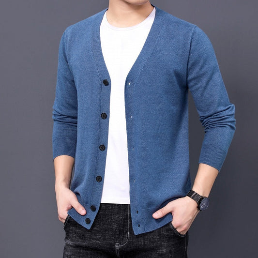 Men's Solid V-neck Knit Cardigan