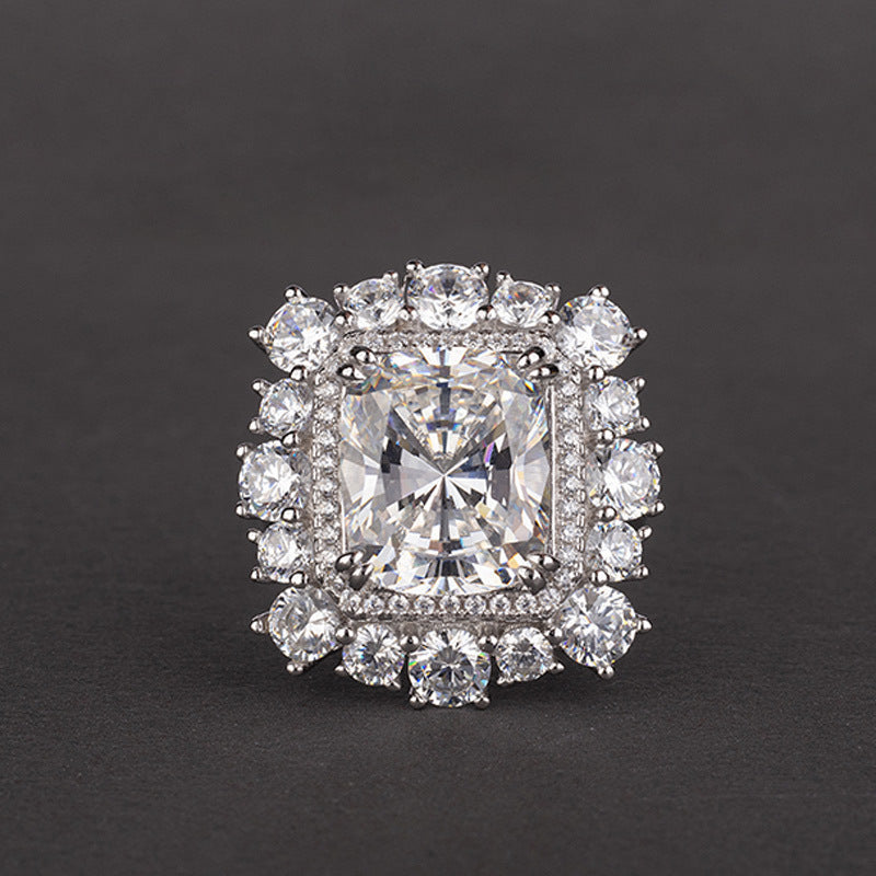S925 Silver Inlaid Carbon Diamond Ring