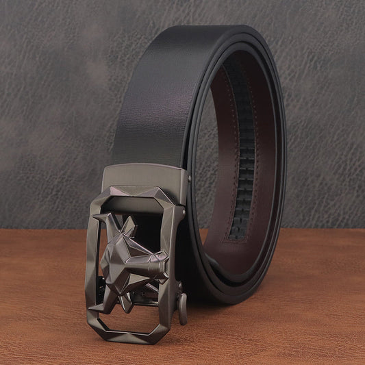 Bull Head Leather Belt Men Automatic Buckle