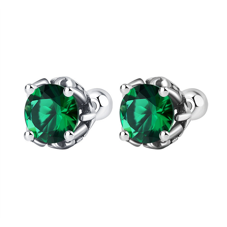 S925 Silver Emerald Zircon Stud Earrings