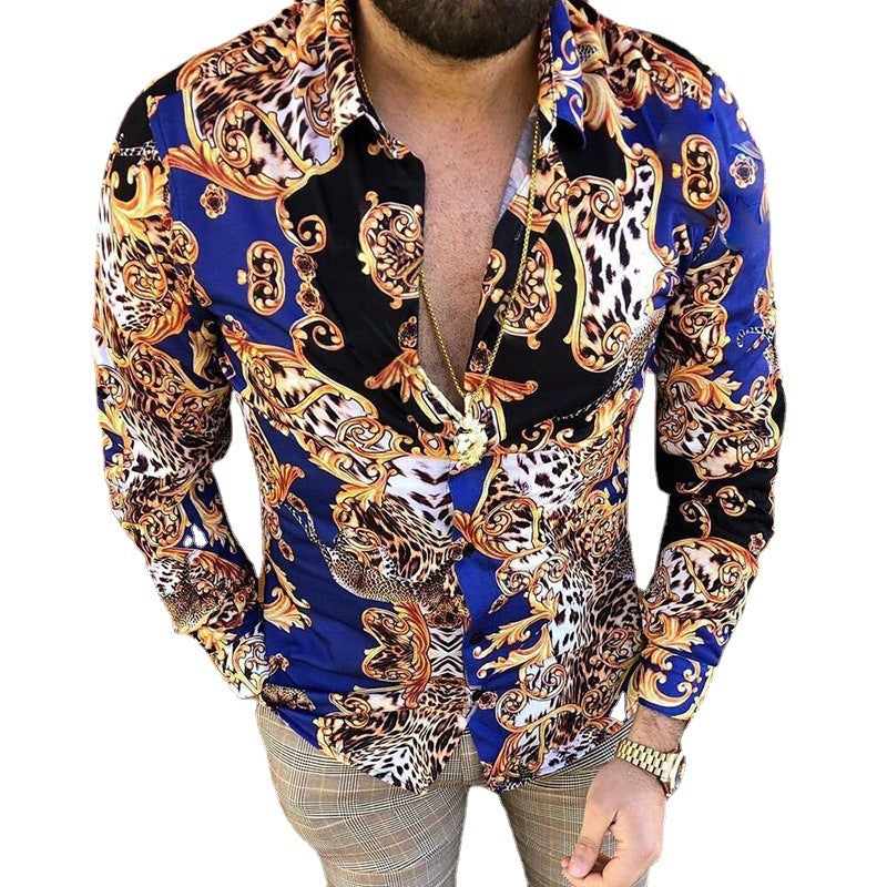 Men's Printed Lapel Youth Top