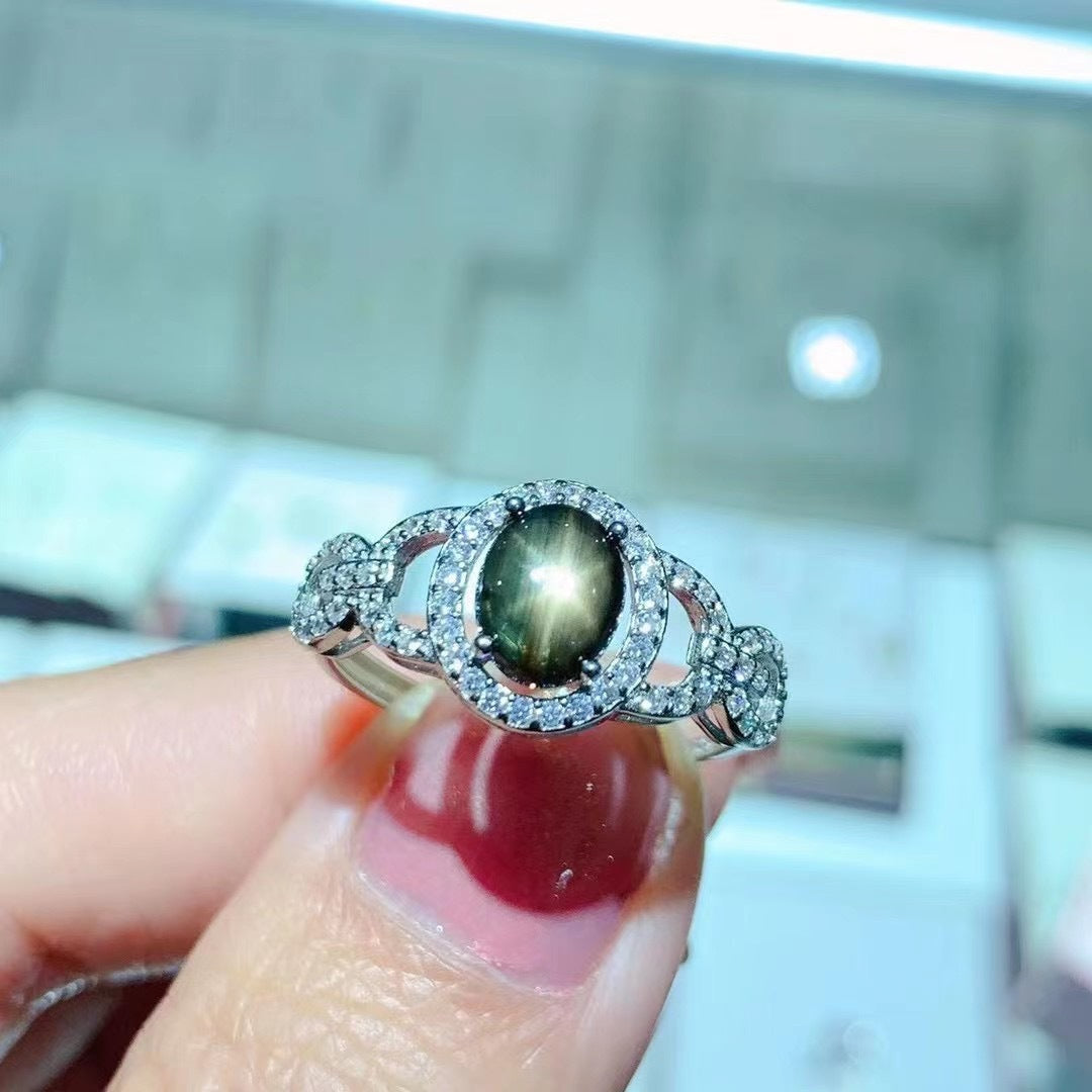 S925 Silver Natural Star Sapphire Ring