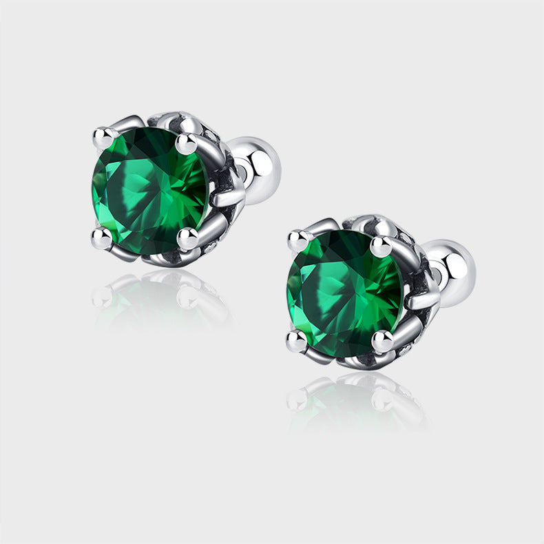 S925 Silver Emerald Zircon Stud Earrings