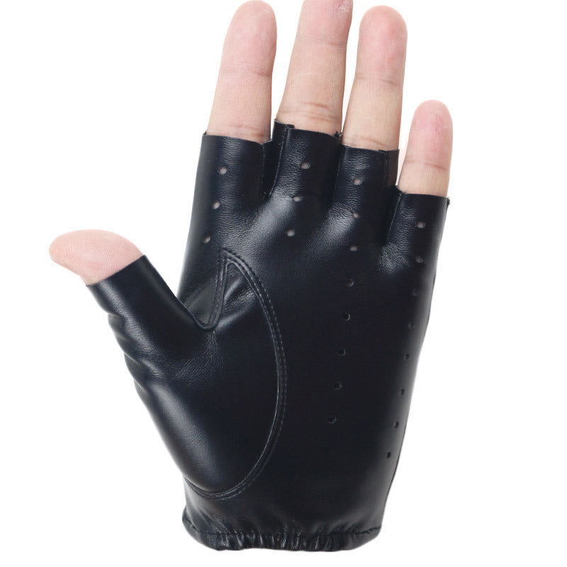 Men's Half Finger Leather Hip Hop Gloves