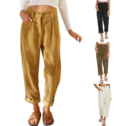 Women's High Waist Corduroy Trousers
