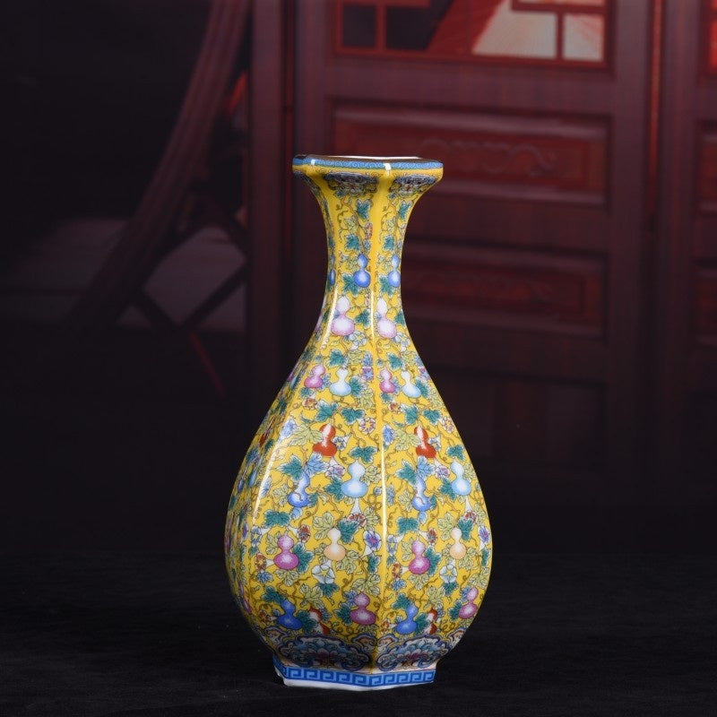 Enamel Hexagonal Porcelain Vase