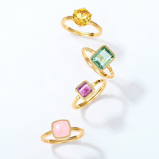 S925 Silver Round Natural Citrine Ring