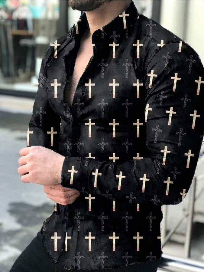 Men's Printed Lapel Youth Top