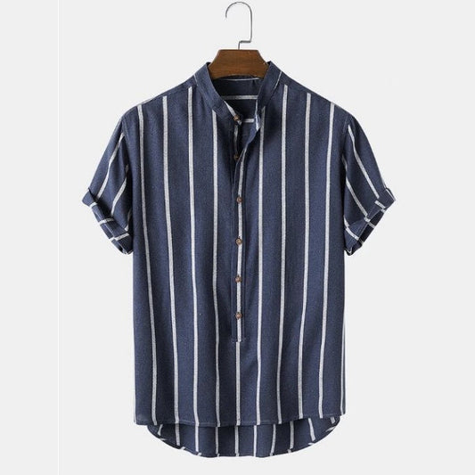 Striped Men’s Stand Collar Shirt