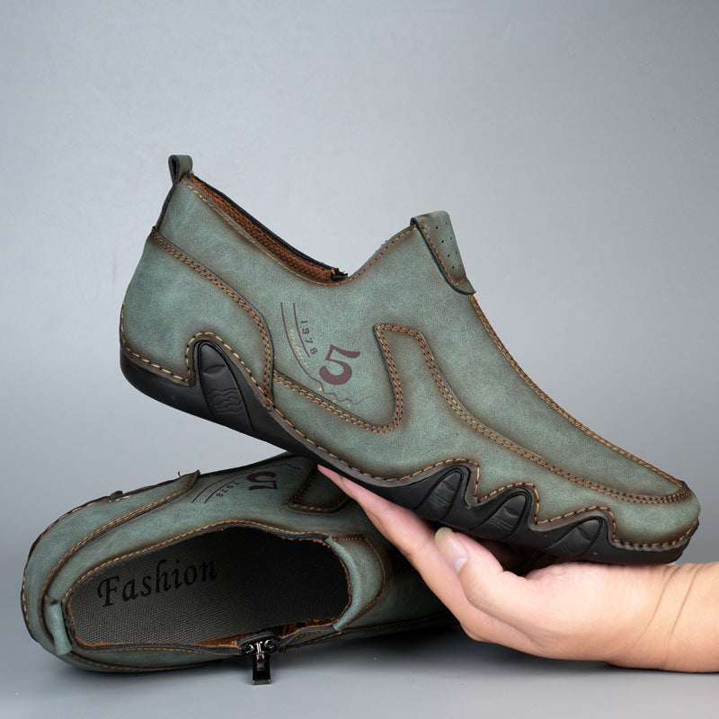 Men's Mid-top Zipper Leather Shoes