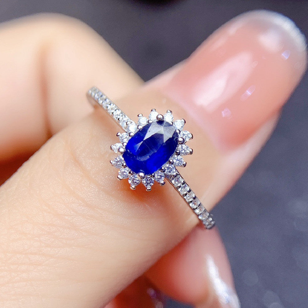 S925 Silver Natural Sapphire Ring