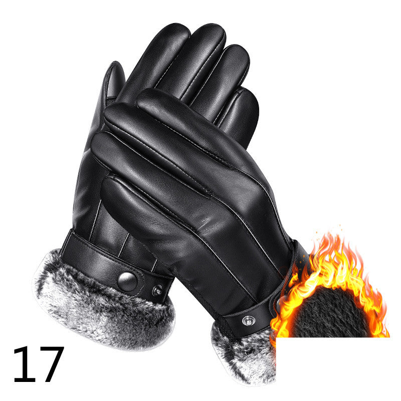 Men's Winter Riding Thick Velvet Windproof Leather Gloves
