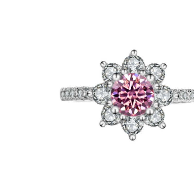 925 Sterling Silver Moissanite Flower Ring