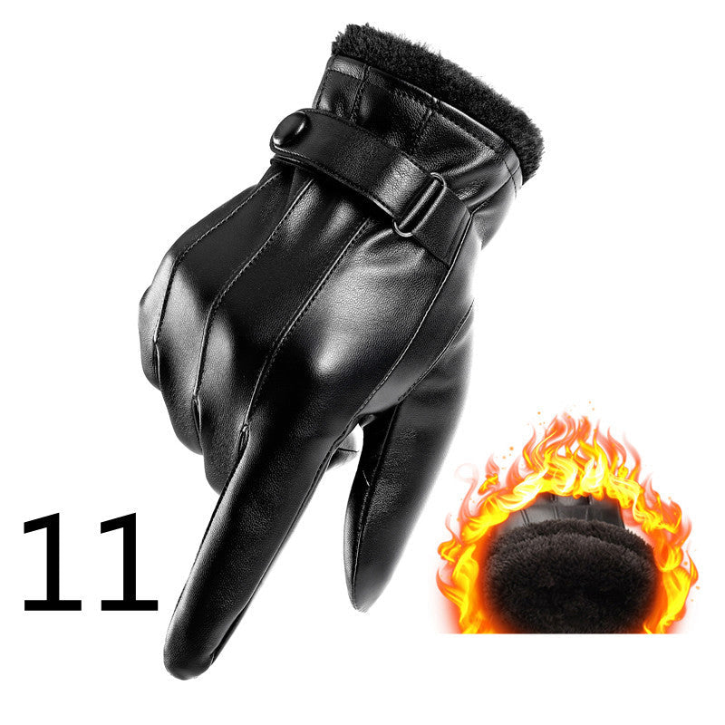 Men's Winter Riding Thick Velvet Windproof Leather Gloves